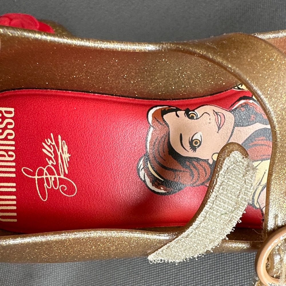 Mini Melissa Gold Glitter Mary Janes with Red Rose Accent - Picture 8 of 8